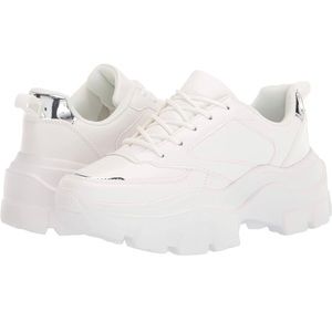 Chunky Platform Colorblock White Lace-Up Walking Sneakers. Music Festival Rave
